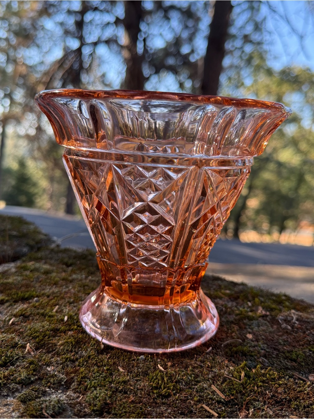 Vintage Depression Glass Decorative Vase in Peach Pink